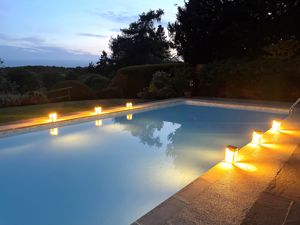 Twilight shot of pool - click for photo gallery